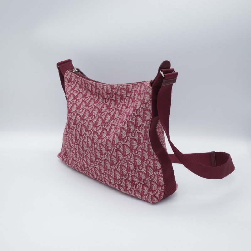 Dior 迪奧 Oblique 老花字紋 酒紅色 緹花布 郵差包 信差包 斜背包 拉鍊包-3