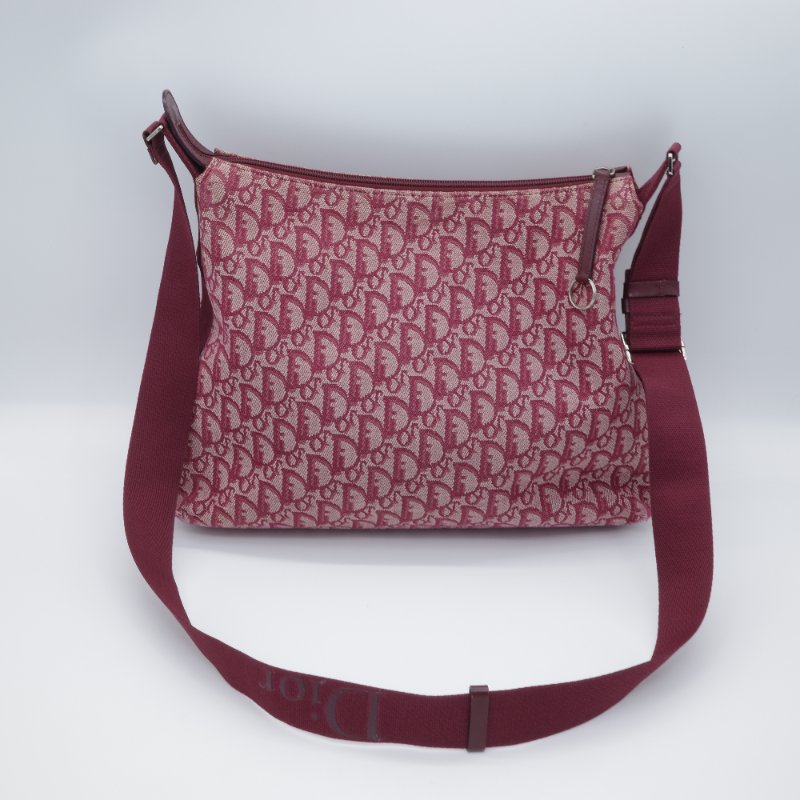 Dior 迪奧 Oblique 老花字紋 酒紅色 緹花布 郵差包 信差包 斜背包 拉鍊包-4