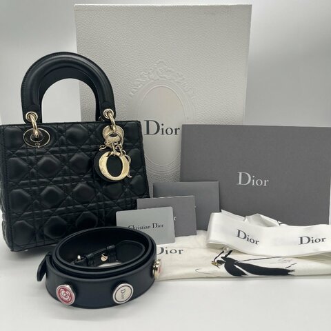Dior 迪奧 Cannage 藤格紋 黛妃包 小款 黑色 羊皮 手提包 斜背包