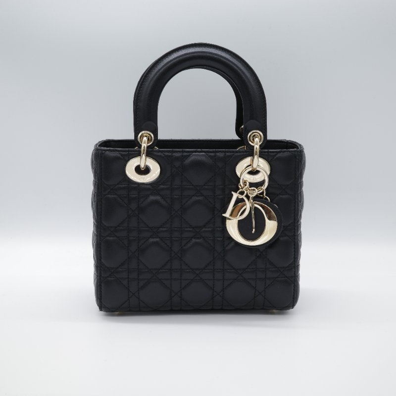 Dior 迪奧 Cannage 藤格紋 黛妃包 小款 黑色 羊皮 手提包 斜背包-1