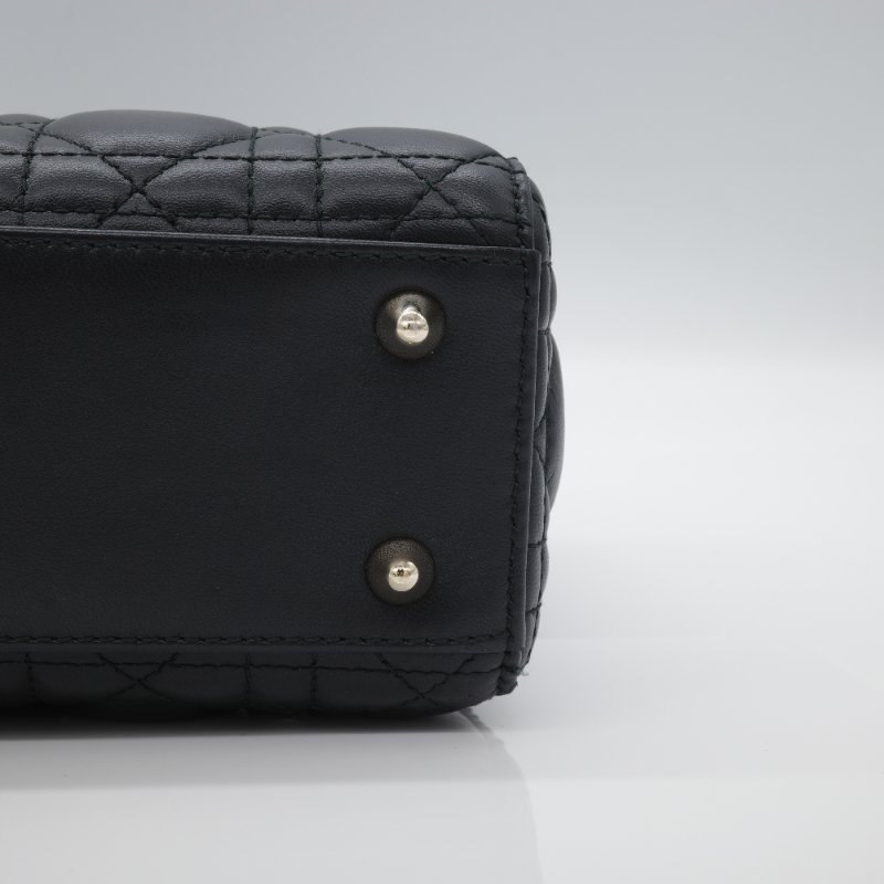 Dior 迪奧 Cannage 藤格紋 黛妃包 小款 黑色 羊皮 手提包 斜背包-12