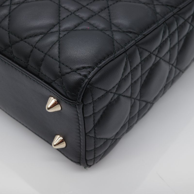 Dior 迪奧 Cannage 藤格紋 黛妃包 小款 黑色 羊皮 手提包 斜背包-14