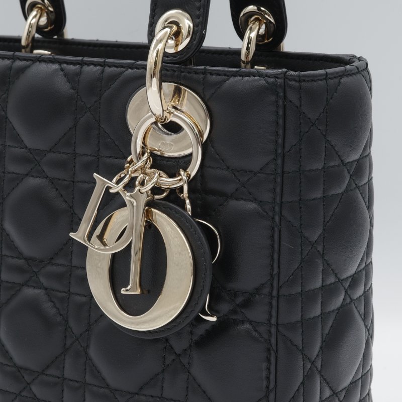 Dior 迪奧 Cannage 藤格紋 黛妃包 小款 黑色 羊皮 手提包 斜背包-20