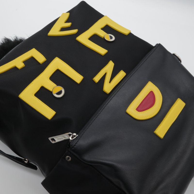 Fendi 芬迪 Vocabulary Monster 黑色 尼龍 皮革 後背包-4