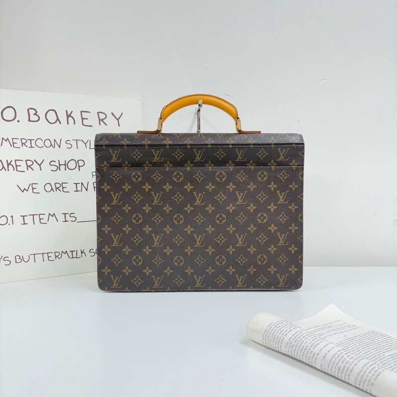 95新 LV路易威登原裝蒙梭公文老花手提包 不裂 有養護-1