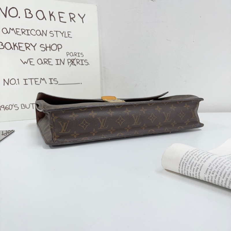 95新 LV路易威登原裝蒙梭公文老花手提包 不裂 有養護-3