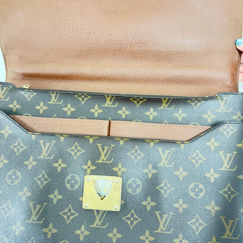 95新 LV路易威登原裝蒙梭公文老花手提包 不裂 有養護-8
