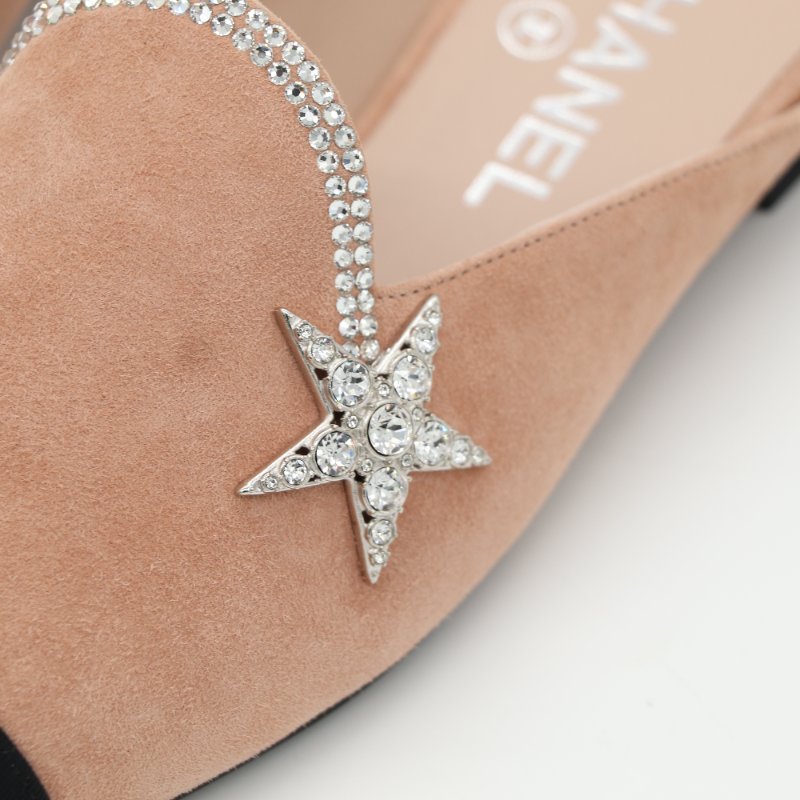 Chanel 香奈兒 Mules 淺粉色 絨面 黑鞋頭 平底鞋-7