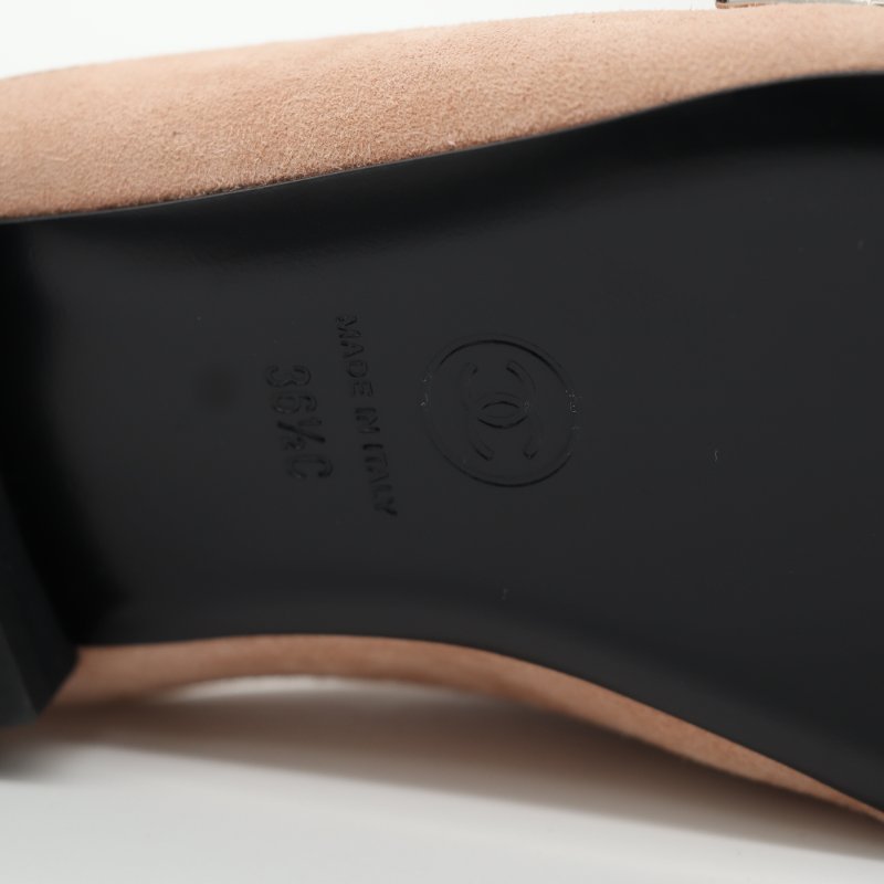 Chanel 香奈兒 Mules 淺粉色 絨面 黑鞋頭 平底鞋-10