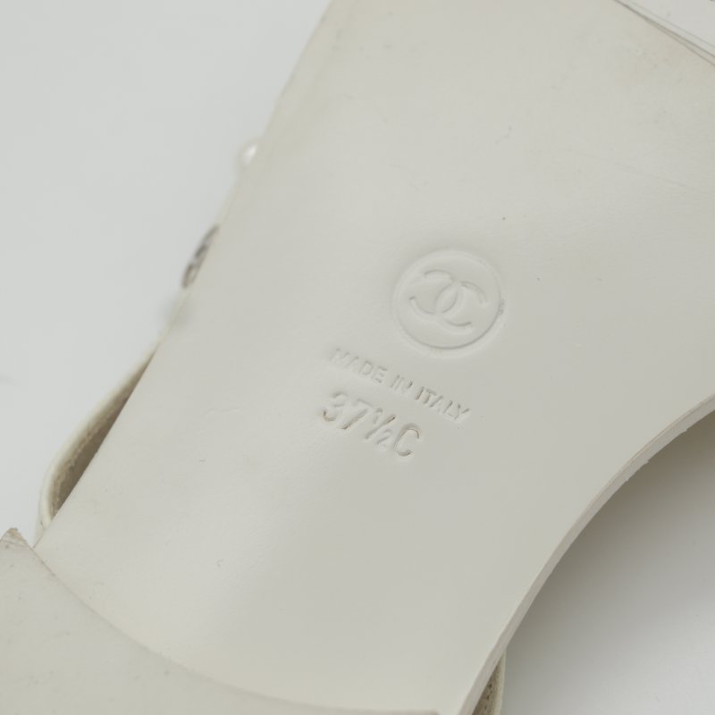 Chanel 香奈兒 夾腳涼鞋 白色 皮革 珍珠裝飾-12