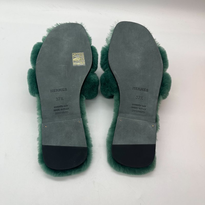 Hermès 愛馬仕 Oran 拖鞋 英國綠 羊羔毛 涼鞋 拖鞋-4