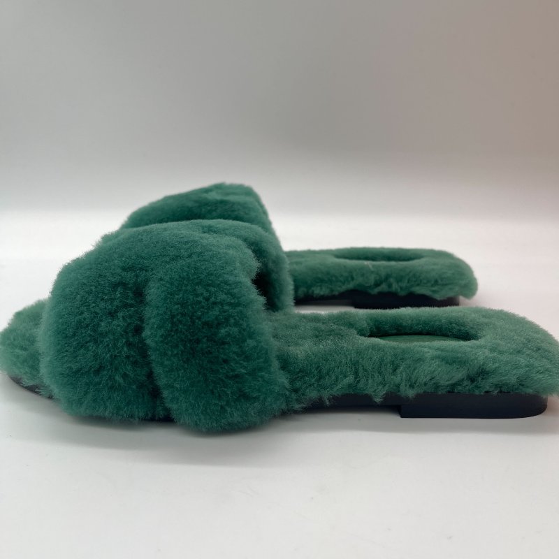 Hermès 愛馬仕 Oran 拖鞋 英國綠 羊羔毛 涼鞋 拖鞋-5