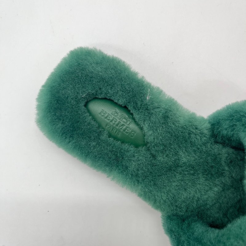Hermès 愛馬仕 Oran 拖鞋 英國綠 羊羔毛 涼鞋 拖鞋-7