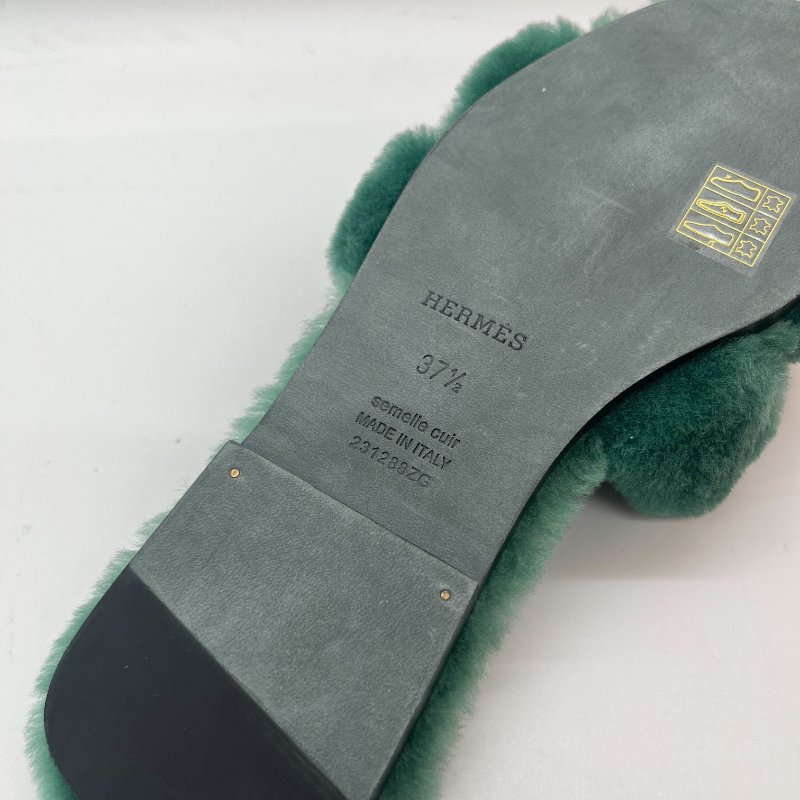 Hermès 愛馬仕 Oran 拖鞋 英國綠 羊羔毛 涼鞋 拖鞋-10