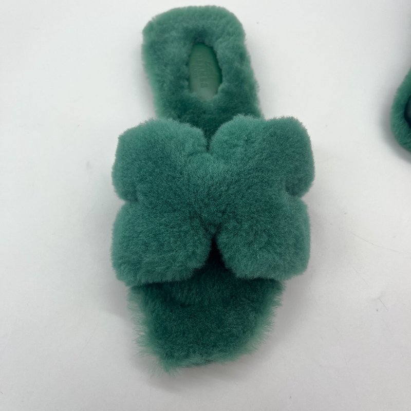 Hermès 愛馬仕 Oran 拖鞋 英國綠 羊羔毛 涼鞋 拖鞋-12