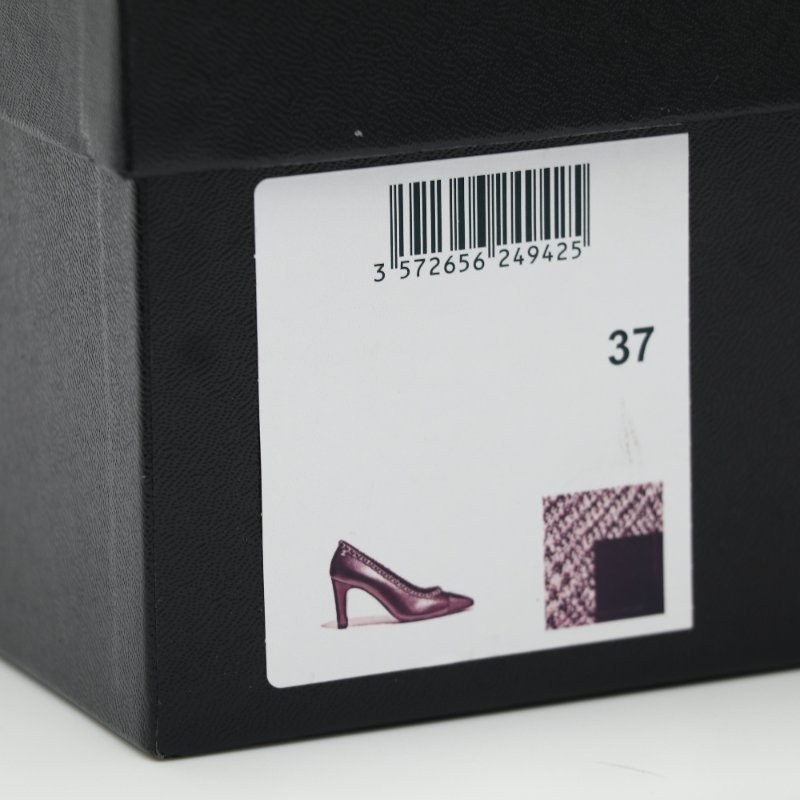 Chanel 香奈兒 粗毛呢 格紋 皮革 雙拼 金屬鍊  黑色 高跟鞋-14