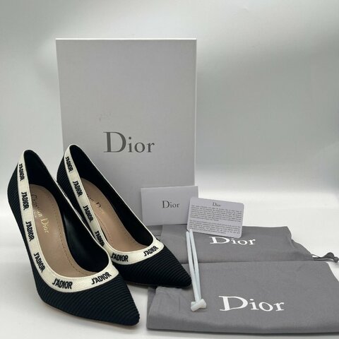 Dior 迪奧 J'Adior 黑色 羅紋刺繡緞帶  高跟鞋