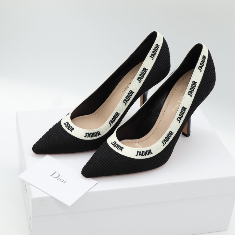 Dior 迪奧 J'Adior 黑色 羅紋刺繡緞帶  高跟鞋-0