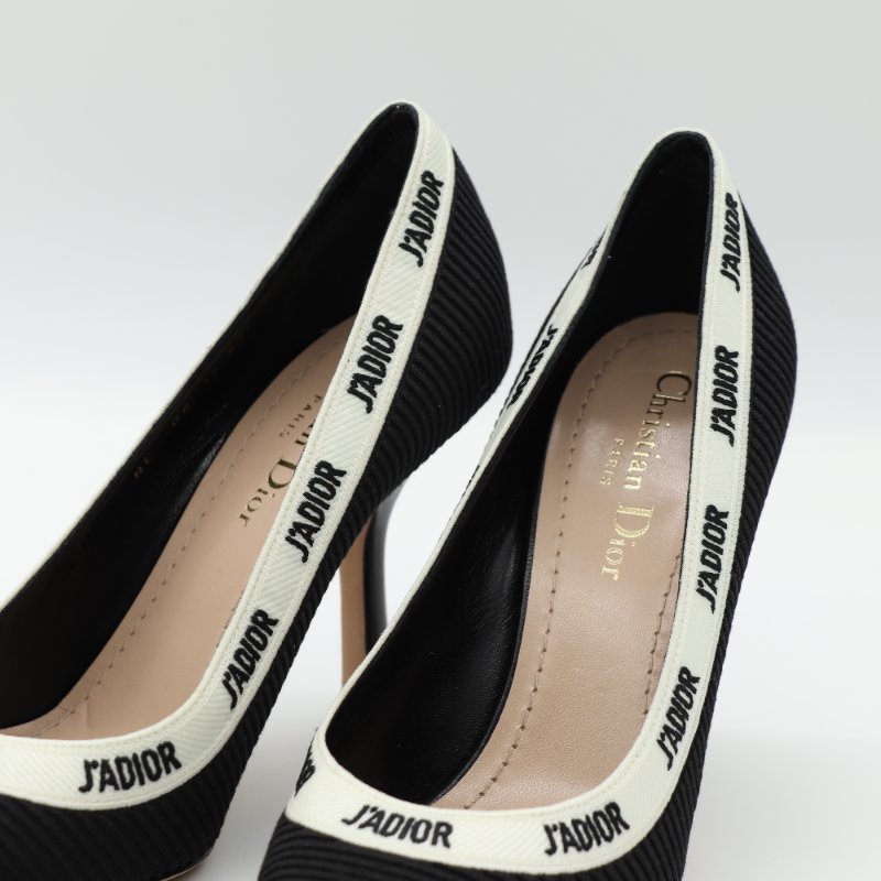 Dior 迪奧 J'Adior 黑色 羅紋刺繡緞帶  高跟鞋-3