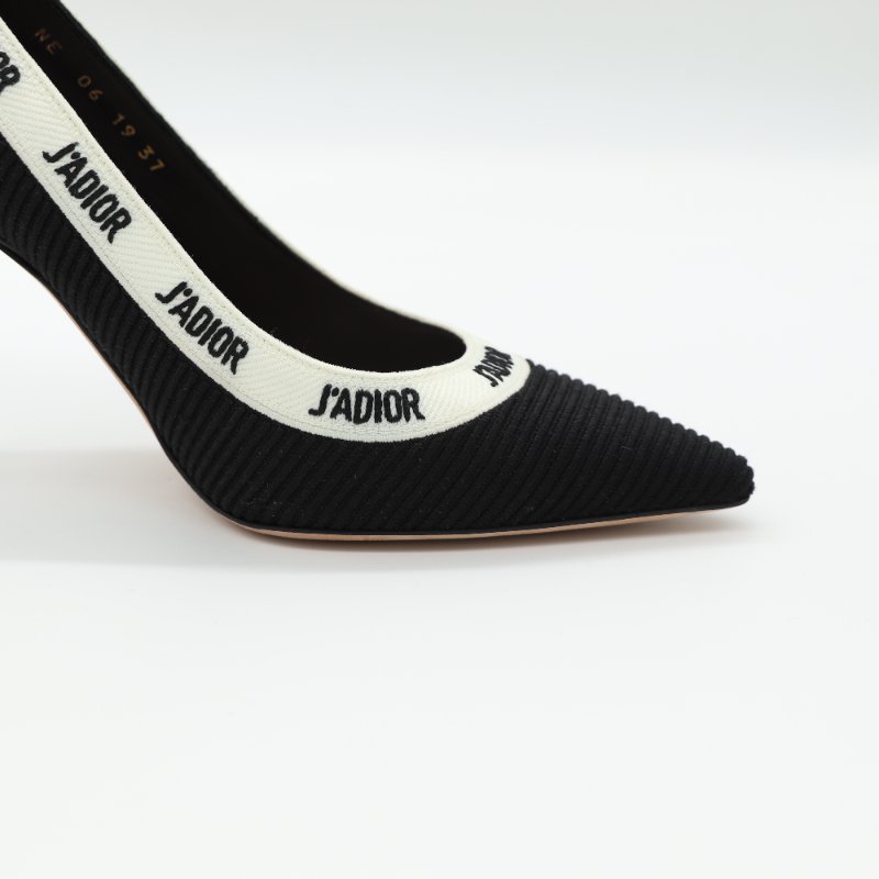 Dior 迪奧 J'Adior 黑色 羅紋刺繡緞帶  高跟鞋-4