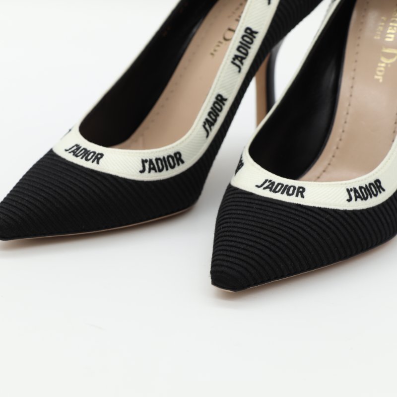 Dior 迪奧 J'Adior 黑色 羅紋刺繡緞帶  高跟鞋-11