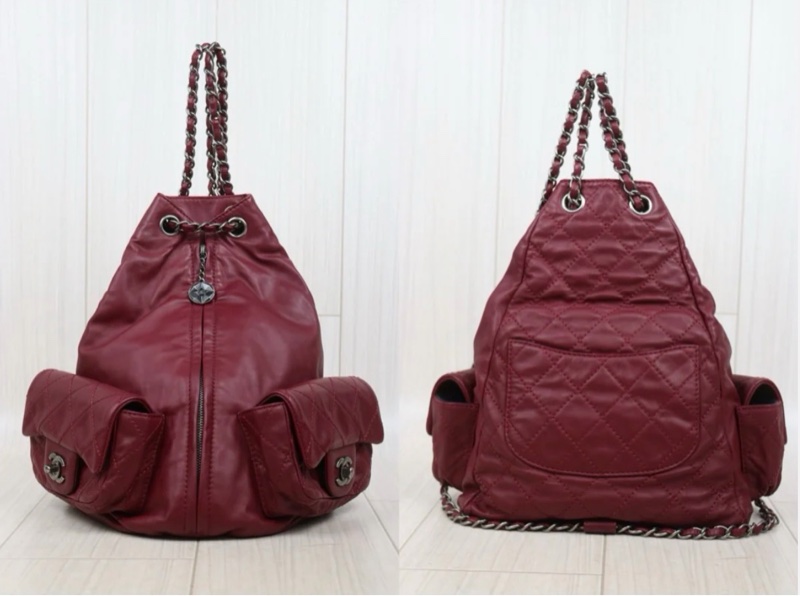 「JL精品代購」9新 Chanel 香奈兒 酒紅色 青蛙雙肩包-2