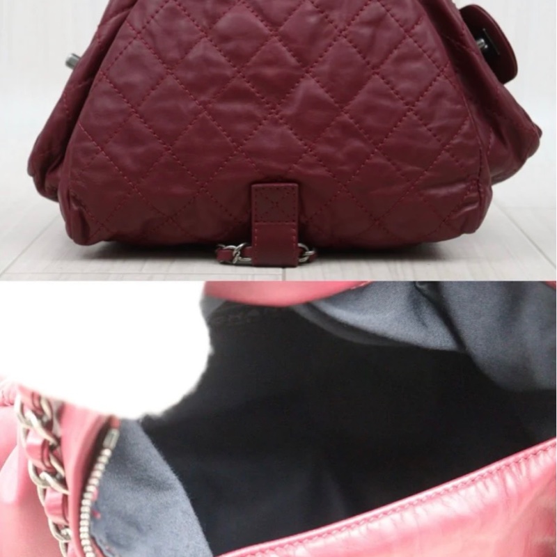 「JL精品代購」9新 Chanel 香奈兒 酒紅色 青蛙雙肩包-4