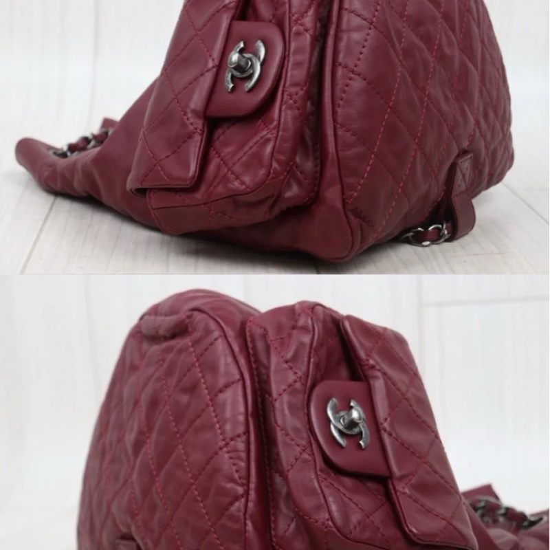 「JL精品代購」9新 Chanel 香奈兒 酒紅色 青蛙雙肩包-5