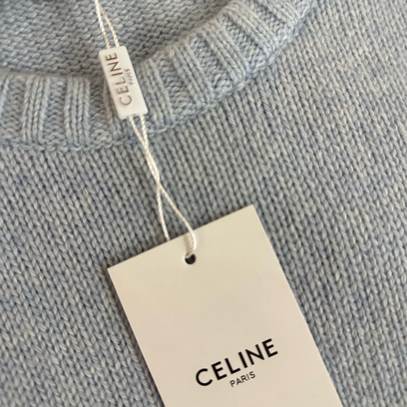 全新 CELINE/瑟琳 無縫山羊絨箱型圓領套頭寬松毛衣 海鹽藍色 上身超溫柔 春季新款-2