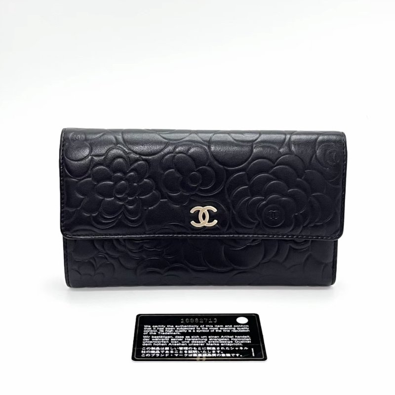 CHANEL山茶花長款錢包20*13*2 98新配件保卡塵袋-0