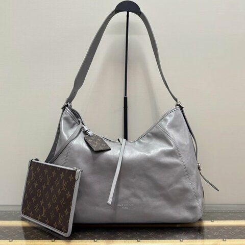 LV carryall灰色全皮中號子母肩背斜背包 芯片款39*30*17 98新配件塵袋