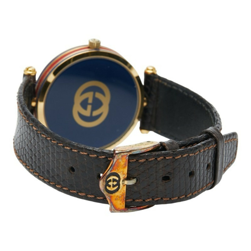 Gucci Sherry 系列石英腕錶，金色錶盤，不鏽鋼錶殼搭配皮革錶帶，女款-2