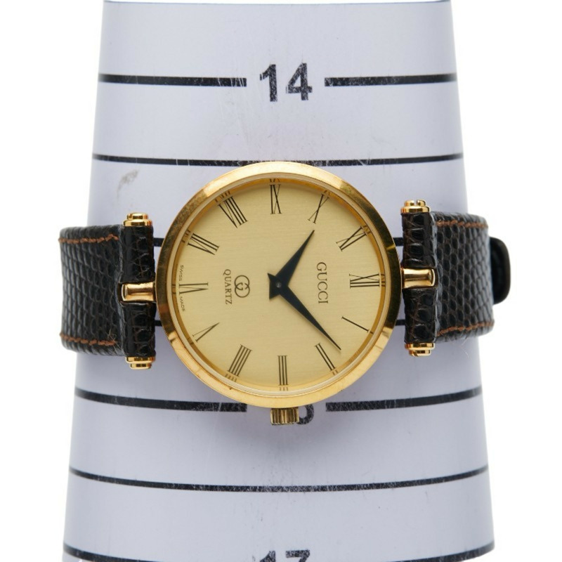 Gucci Sherry 系列石英腕錶，金色錶盤，不鏽鋼錶殼搭配皮革錶帶，女款-11