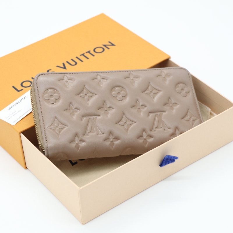 【專櫃已停售♥️僅存的閒置品】Louis Vuitton 路易威登 褐灰色 雲朵蓬彈 小羊皮 拉鍊長夾 拉鍊錢包 空間超大（多卡位、鈔票位、零錢位）-0