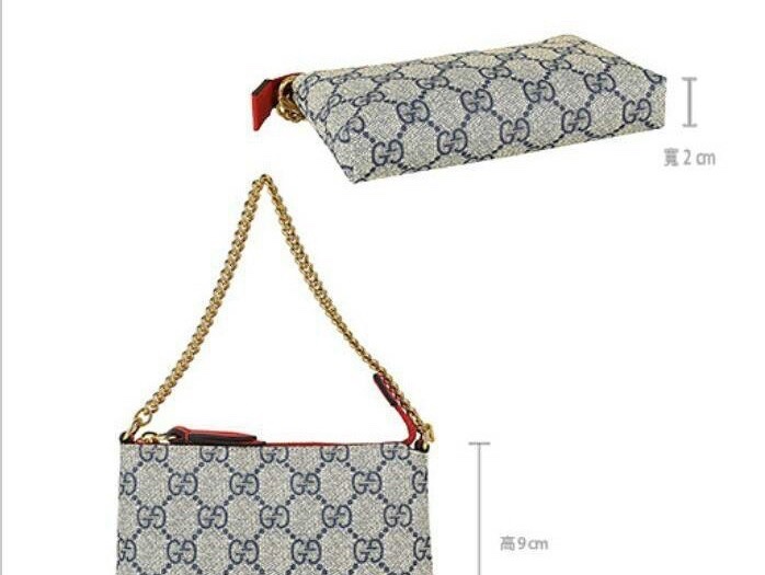 ～義大利GUCCI經典雙G印花 logoPVC皮革鍊帶小型手提零錢包限定款 手提包 ~全新現貨~-0