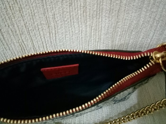 ～義大利GUCCI經典雙G印花 logoPVC皮革鍊帶小型手提零錢包限定款 手提包 ~全新現貨~-1