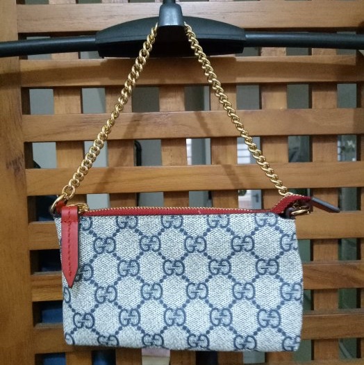 ～義大利GUCCI經典雙G印花 logoPVC皮革鍊帶小型手提零錢包限定款 手提包 ~全新現貨~-3