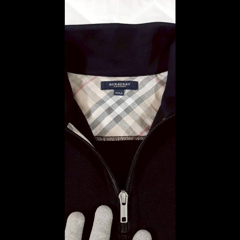 BURBERRY 博柏利 LONDON 戰馬 女黑色拉鍊半開襟長袖上衣160A-6