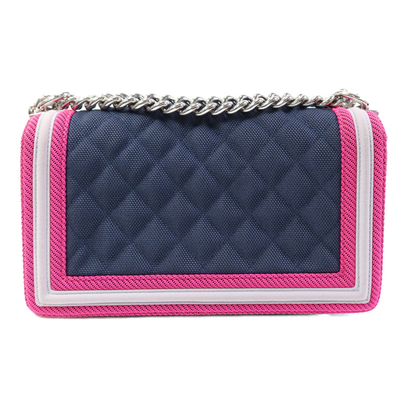 CHANEL 帆布Boy 25銀扣鏈帶肩背袋-1