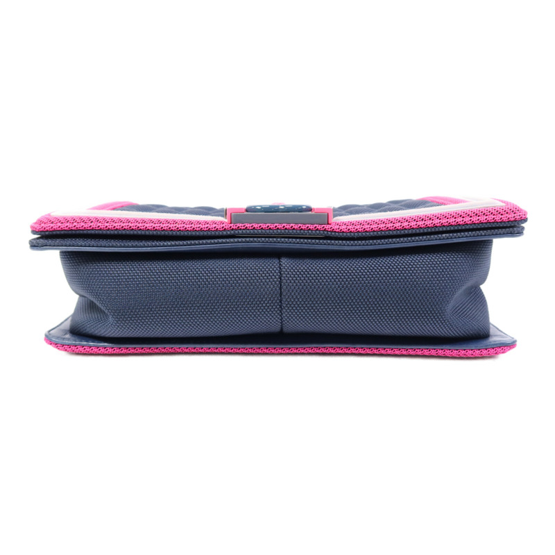 CHANEL 帆布Boy 25銀扣鏈帶肩背袋-3