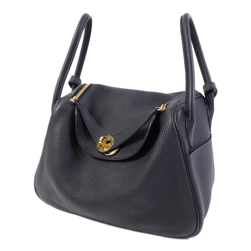HERMES Clemence皮革Lindy 26金扣手挽肩背兩用袋Noir-2