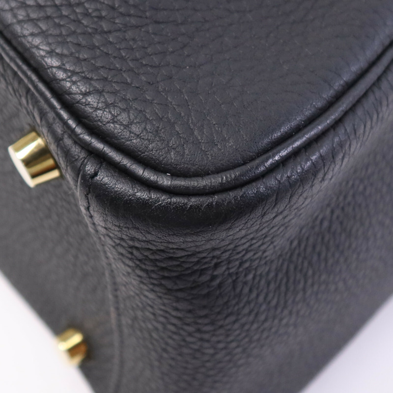 HERMES Clemence皮革Lindy 26金扣手挽肩背兩用袋Noir-4