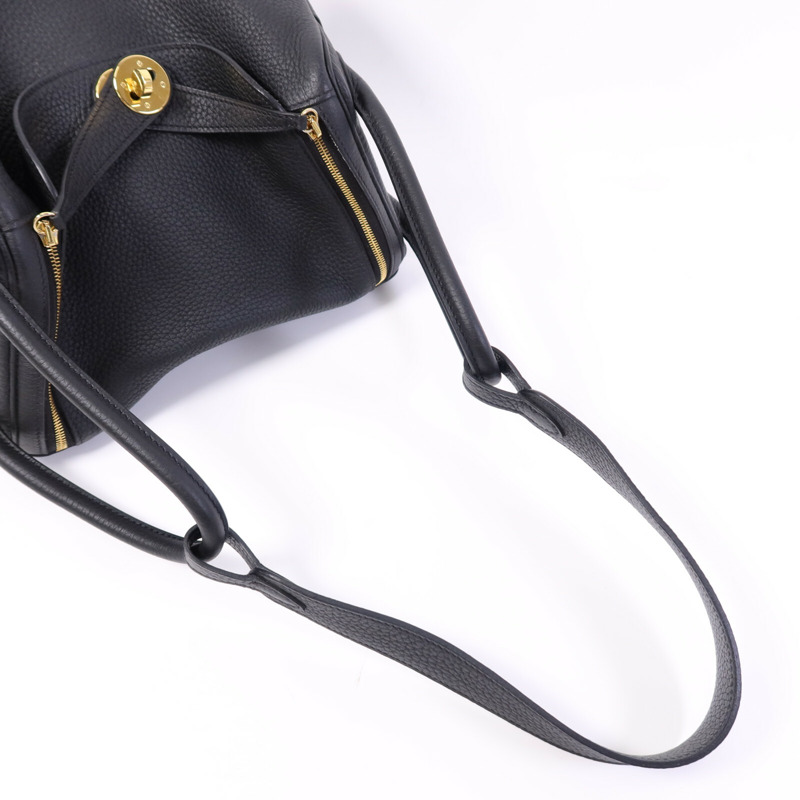 HERMES Clemence皮革Lindy 26金扣手挽肩背兩用袋Noir-8