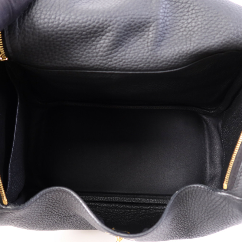 HERMES Clemence皮革Lindy 26金扣手挽肩背兩用袋Noir-11