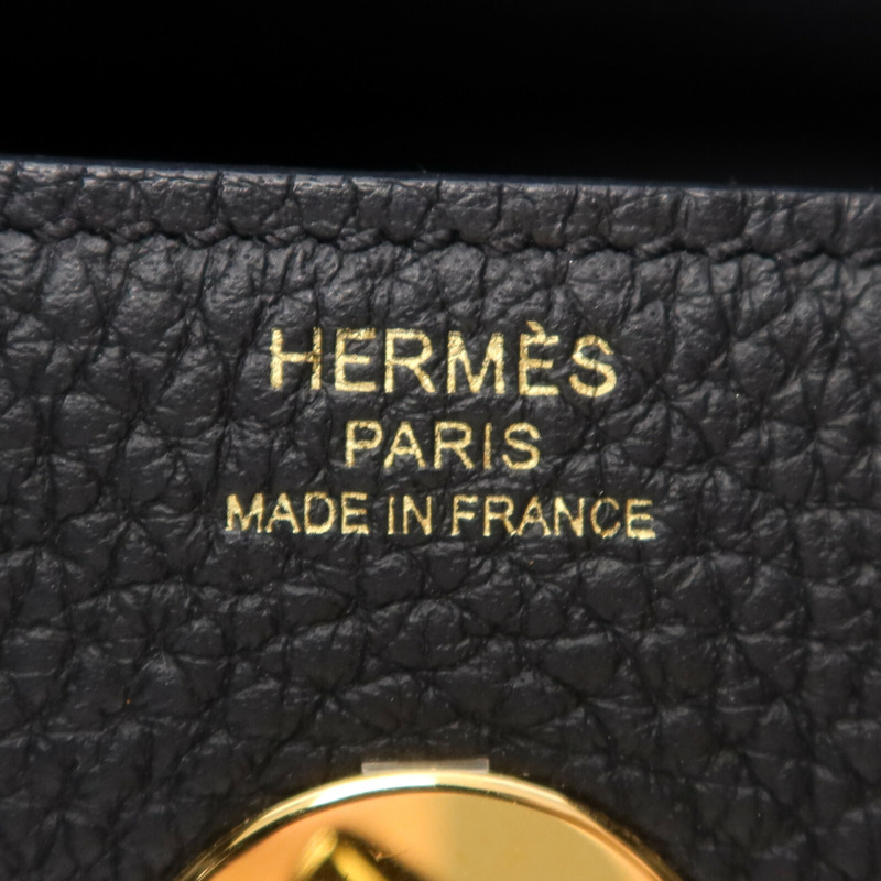 HERMES Clemence皮革Lindy 26金扣手挽肩背兩用袋Noir-12