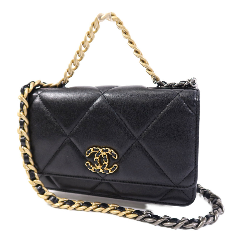 CHANEL 羊皮皮革Chanel 19 WOC金扣鏈帶肩背袋-2