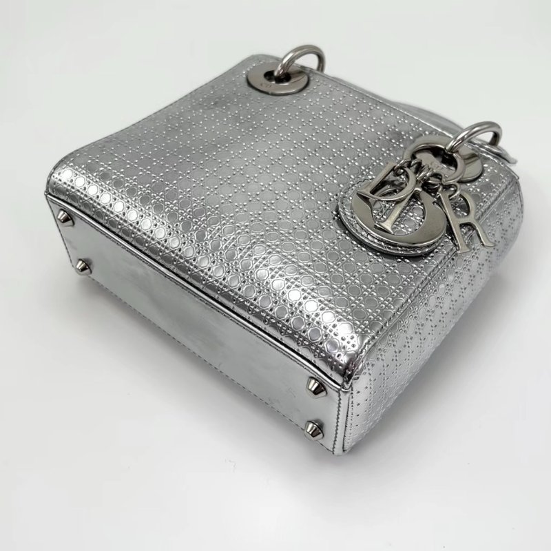 DIOR亮銀色三格黛妃包16.5*14*6 98新配件塵袋-1