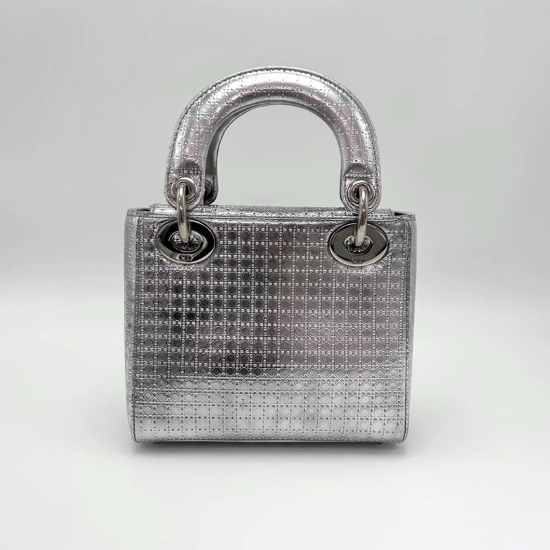 DIOR亮銀色三格黛妃包16.5*14*6 98新配件塵袋-4