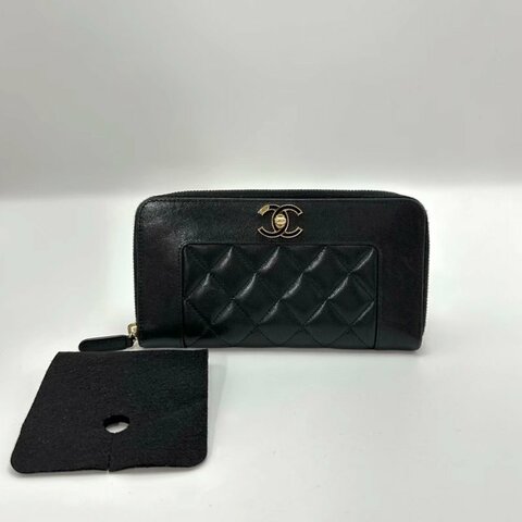 CHANEL黑金琺瑯扣錢包19*10*2.5 98新配件塵袋