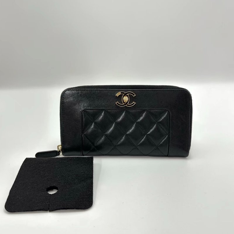 CHANEL黑金琺瑯扣錢包19*10*2.5 98新配件塵袋-0